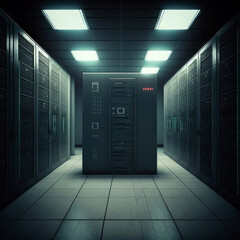 Server room interior in datacenter, generative ai
