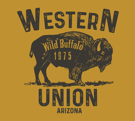 Buffalo illustration with typography, vectors. © basws