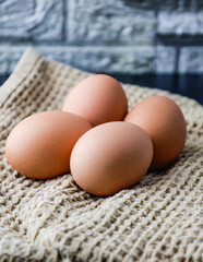 EGGS, Chicken-Bird Eggs, Hen eggs on a towel in the kitchen

