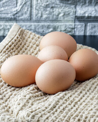 EGGS, Chicken-Bird Eggs, Hen eggs on a towel in the kitchen
