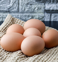 EGGS, Chicken-Bird Eggs, Hen eggs on a towel in the kitchen

