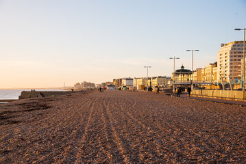 Fototapeta na wymiar Brighton Beach at Sunset looking towards Hove