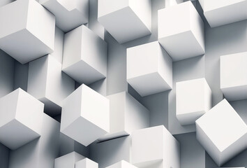 Random shifted white cube boxes block background, generative ai