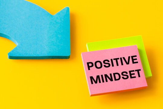positive mindset, Written on colorful cards, beautiful yellow background, Concept, open mind, New experiences, concept of creativity, openness and self-confidence