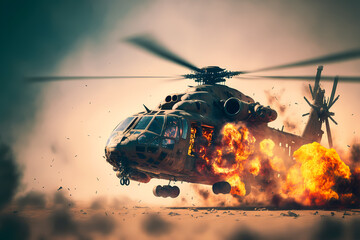 Air Crash, Burning falling helicopter. Generation AI