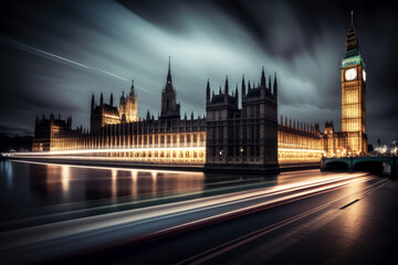 Fototapeta na wymiar long exposure of The Palace of Westminster London, generative ai