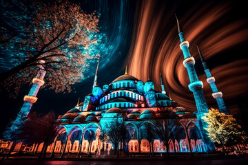 long exposure of The Blue Mosque Istanbul colorful, generative ai