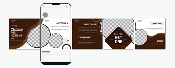 Carousel post template. coffee shop instagram microblog carousel post. Editable social media carousel post for coffee and drinks