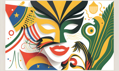 background with mask from the Brazilian Carnival, samba, brazil, vector illustration, flat and minimalist design