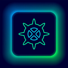 Glowing neon line Bicycle sprocket crank icon isolated on black background. Colorful outline concept. Vector