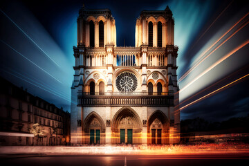 long exposure of Notre Dame Cathedral Paris France, generative ai - obrazy, fototapety, plakaty