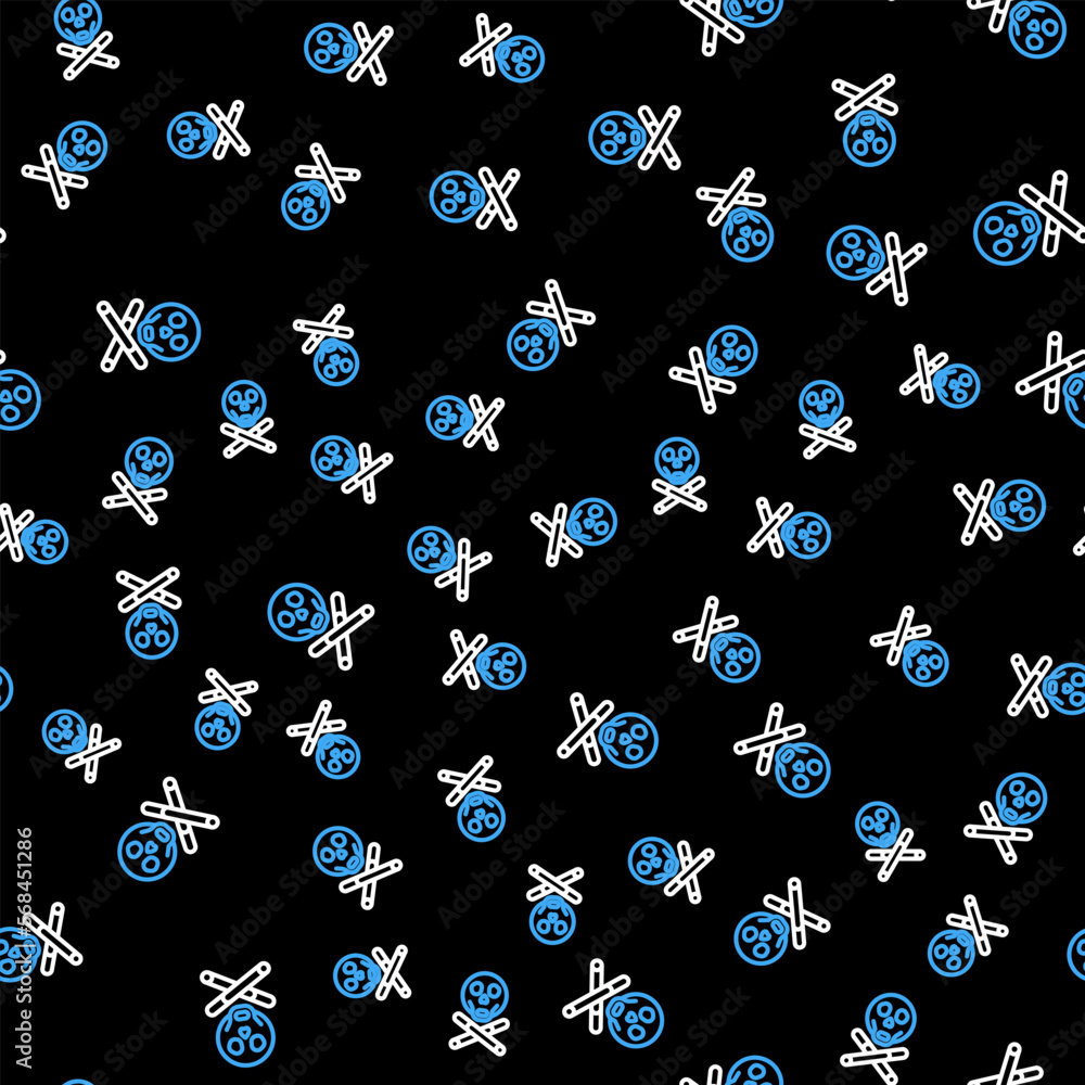 Poster line bones and skull as a sign of toxicity warning icon isolated seamless pattern on black backgroun