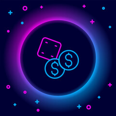 Glowing neon line Game dice icon isolated on black background. Casino gambling. Colorful outline concept. Vector