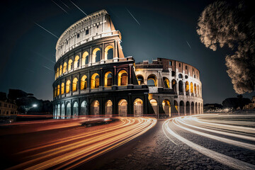Fototapeta premium long exposure of Colosseum Rome Italy, generative ai