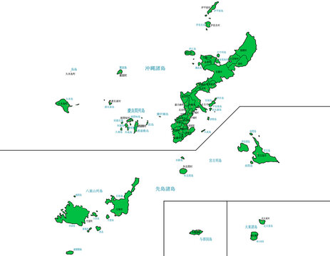 沖縄県　地図　緑色　イラスト