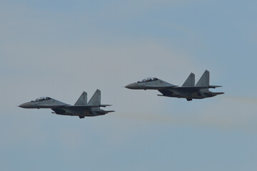 Military aircraft performing at Langkawi Airport