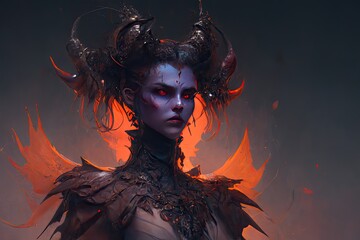Portrait of evil female demon goddess, generative ai art