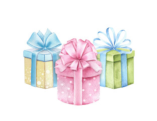 Colorful gift boxes with bows.