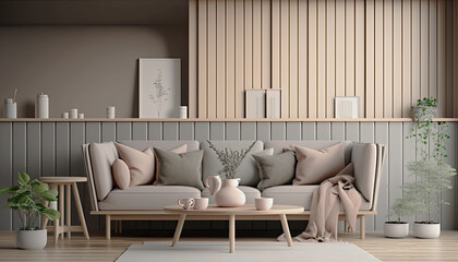 Interior design of modern scandinavian living room. Generative Ai