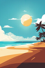 Vector summer beach party with sun and sky at daytime. ia generate,