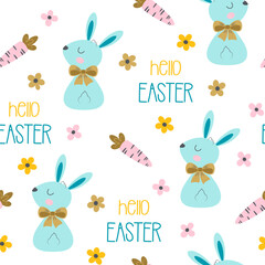 happy easter seamless pattern with rabbit and carrot