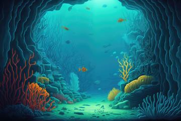 Naklejka na ściany i meble Background of the ocean's bottom. Generative AI