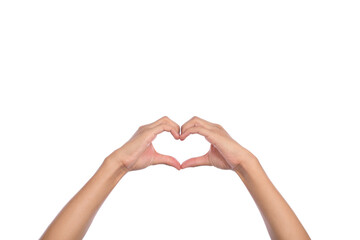 Woman hands making a heart shape on a white isolated background