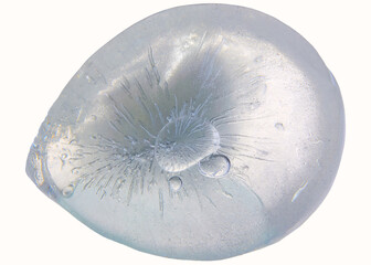 Piece of Ice round Shape. Isolated on a white background.