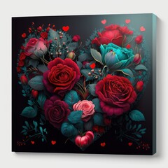 St. Valentine's Day Rose Garden on Love Heart Background AI generation