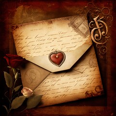Love Letters Scattered on a Wooden Table Background AI generation