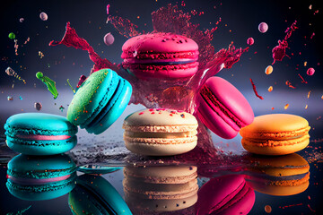 Traditional french colorful macarons. Generative AI.