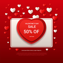 paper cut hearts happy valentine day shopping poster or voucher holiday celebration sale header template