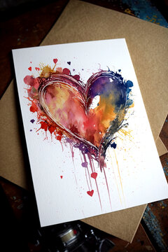 Valentines card with a watercolor heart