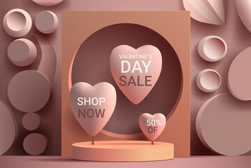 3d hearts happy valentine day poster or voucher holiday celebration sale header template