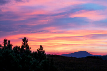 Colorful sunset in the mountains.