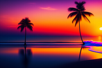 Obraz na płótnie Canvas Abstract sunset on the beach illustration AI