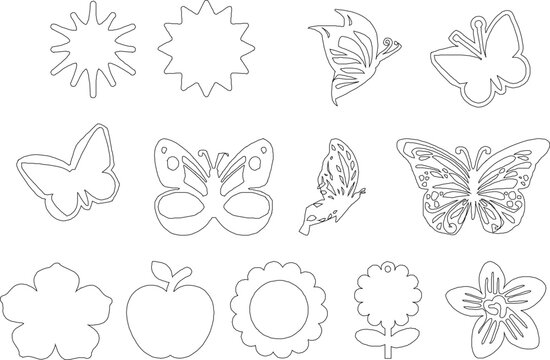 Various sketches of vector illustrations of beautiful flying butterflies
