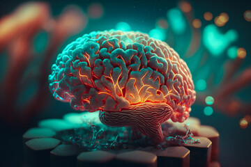 close view colorful brain highlighted