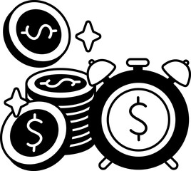 Clock time money income profit investment business finance Semi-Solid Black and White