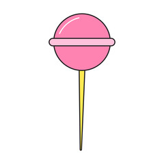 Pink lollipop retro 90s style. Candy food. Colorful vector sticker isolated on white background.