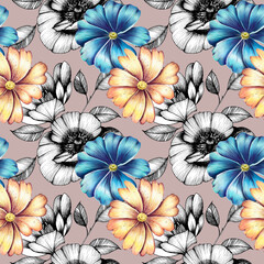 flower illustration. delicate flowers. seamless pattern. design for textile, wallpaper, wrapping paper
