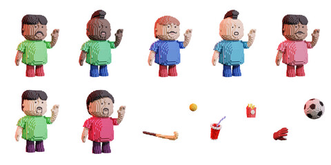 3D illustration of cartoon character in pixel art style