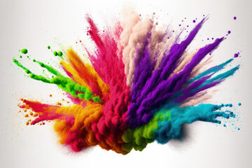 Fototapeta na wymiar powder explosion in a rainbow of colors against a white background. Generative AI