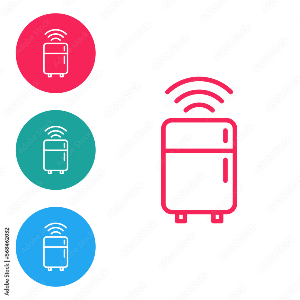 Poster red line smart refrigerator icon isolated on white background. fridge freezer refrigerator. internet
