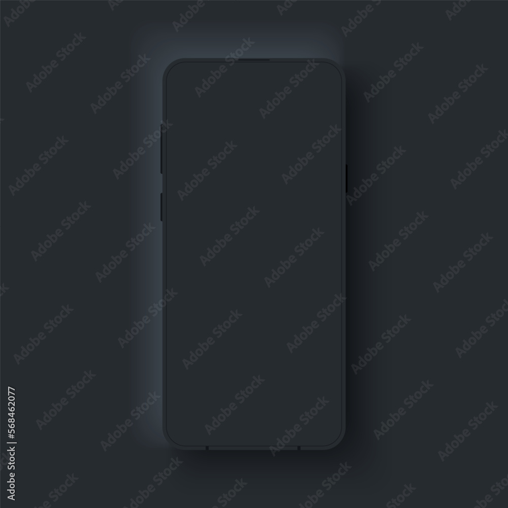 Aufkleber modern mockup smartphone in neumorphic dark style. realistic frame with dark blank display. template