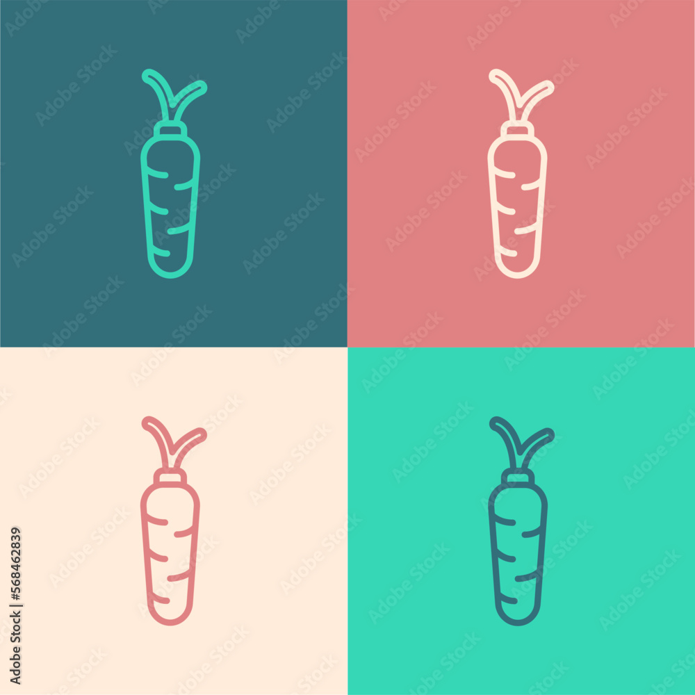 Poster pop art line carrot icon isolated on color background. vector