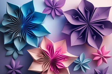 Colorful 3D origami paper flowers