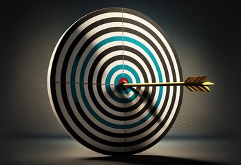 Target arrow in bull-eye. Arrow hitting in the target center of dartboard. Competitive advantage. Generative AI