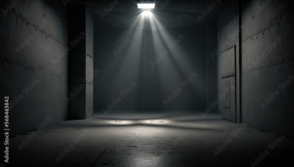 Wall mural high-re dark concrete floor spotlight scene illumination background created with generative ai