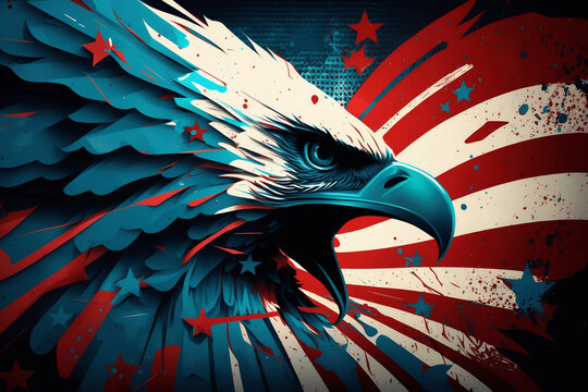 usa american flag creative patriotic background with bald eagle design new quality universal colorful joyful memorial independence day holiday stock image illustration wallpaper, generative ai